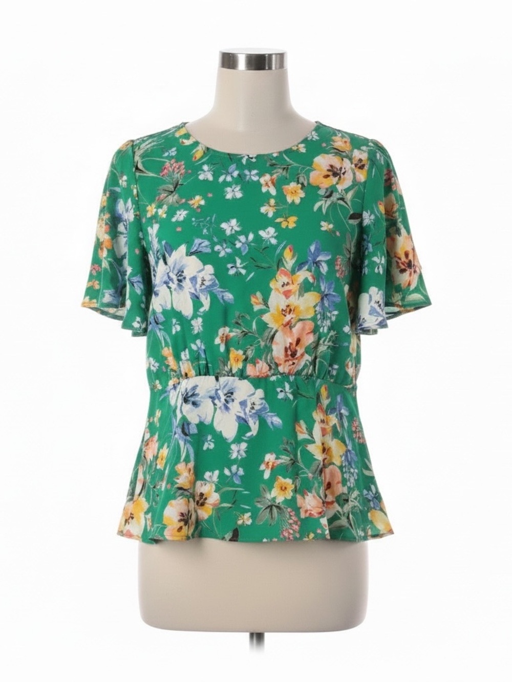 🆕 NWT LOFT Floral Peplum Top in Dynamic Green size 2